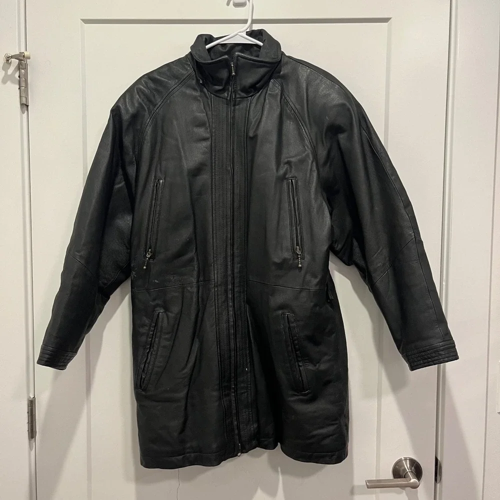 Wilsons The Leather Experts Mens Black Leather Quilted Lining Parka Jacket M